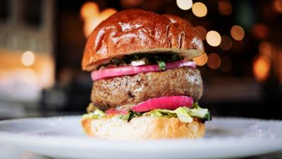 Burger cutlets meat vegetables bun 4k wallpaper