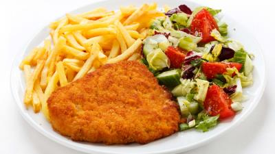 Burger fries salad plate 4k wallpaper