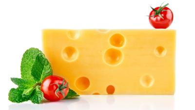 Cheese hole tomato white background 4k wallpaper