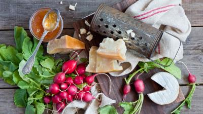 Cheese radish honey vegetables jam still life 4k wallpaper