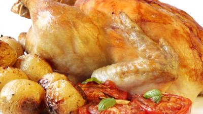 Chicken cooking food white background vegetables 4k wallpaper