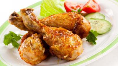 Chicken legs vegetables herbs plate 4k wallpaper
