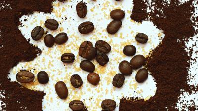 Coffee beans coffee sugar surface 4k wallpaper