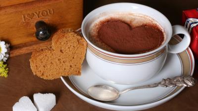 Coffee cappuccino chocolate sugar bread hearts gift daisy 4k wallpaper