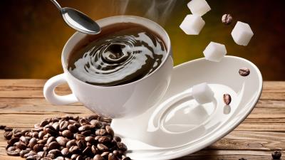 Coffee cup flying grains 4k wallpaper