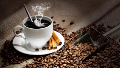 Coffee hot drink cup saucer spoon cinnamon corn paddle 4k wallpaper