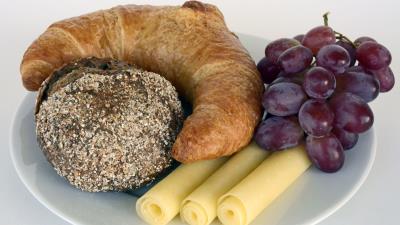 Croissant grapes cheese bun 4k wallpaper