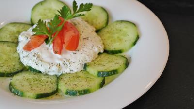 Cucumbers vegetables sauce tzatziki 4k wallpaper