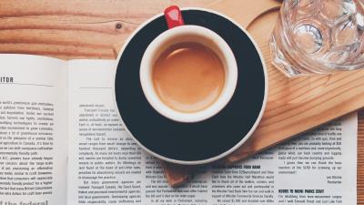 Cup coffee newspaper breakfast 4k wallpaper