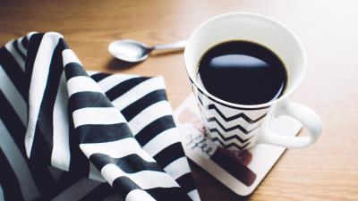 Cup coffee towel spoon 4k wallpaper