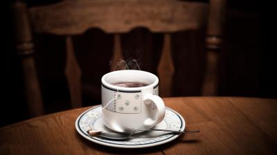 Cup tea table drink vapor 4k wallpaper