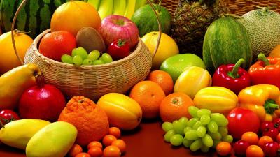 Fruit allsorts pineapple melon grapes orange tangerine kiwi apples basket 4k wallpaper