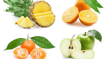 Fruit pineapple apple orange mandarin 4k wallpaper