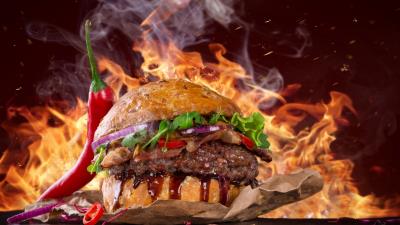 hot spicy burger ys 4k wallpaper