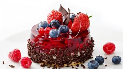 Jelly strawberry blueberry chocolate cake dessert 4k wallpaper
