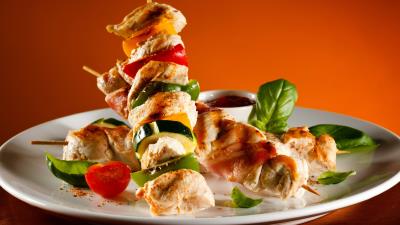 Kebabs plate ketchup 4k wallpaper