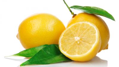 Lemon cut leaf white background 4k wallpaper