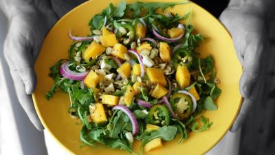 Mango arugula lettuce vegetables 4k wallpaper