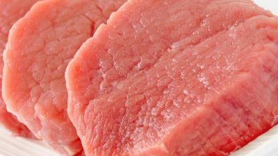 Meat ideal pieces board white background 4k wallpaper