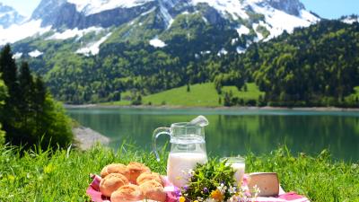 Milk nature mountains picnic 4k wallpaper
