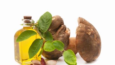 Oil garlic mushrooms peppers 4k wallpaper