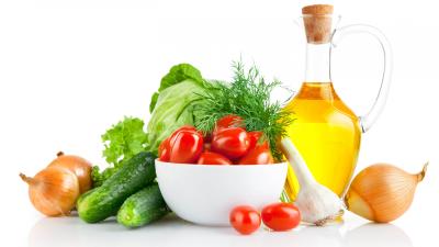 Oil vegetables white background green 4k wallpaper