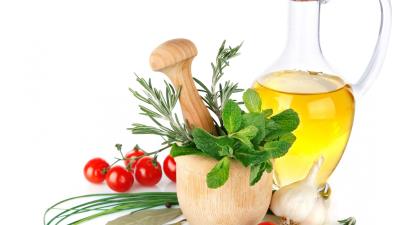 Oliya herbs leaves pepper tomatoes garlic white background 4k wallpaper