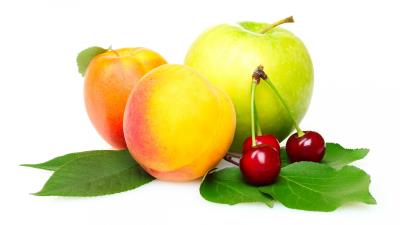 Peach apple cherry fruit leaf 4k wallpaper