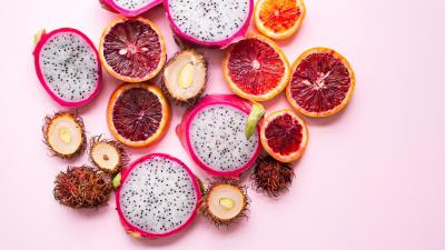 Pitaya rambutan citrus exotic fruits 4k wallpaper