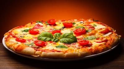 Pizza cheese tomatoes mushrooms salami 4k wallpaper