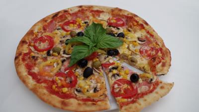 Pizza pastries olives basil cheese 4k wallpaper