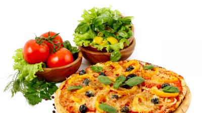 Pizza tomatoes vegetables meat 4k wallpaper