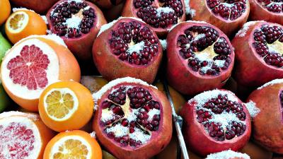 Pomegranate grapefruit oranges fruit 4k wallpaper