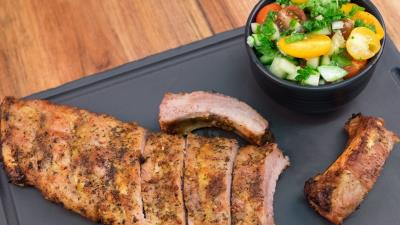 Pork vegetables meat roasted 4k wallpaper