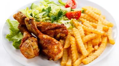 Potatoes legs meat salad 4k wallpaper