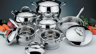 Pots pans chrome cookware 4k wallpaper