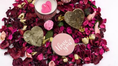 Candle rose petals love heart 4k wallpaper