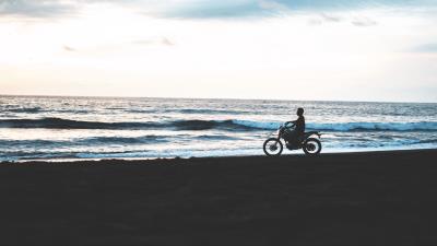 Motorcycle motorcyclist beach 4k wallpaper