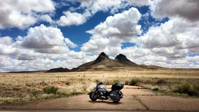 Motorcycle mountains desert 4k wallpaper