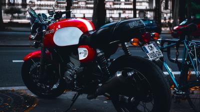 Motorcycle side view red street 4k wallpaper