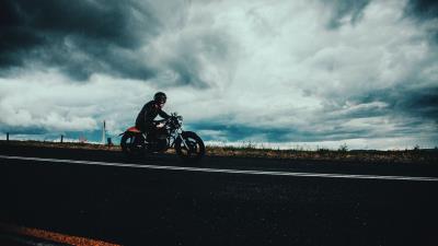 Motorcyclist road marking 4k wallpaper