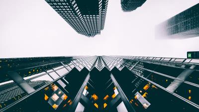Buildings skyscrapers view from below sky 4k wallpaper