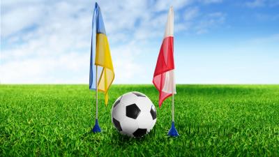 Football ukraine poland ball grass flag 4k wallpaper