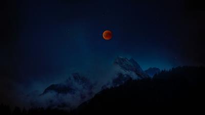 Full moon red moon starry sky 4k wallpaper