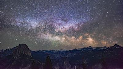 Starry sky mountains galaxy universe 4k wallpaper