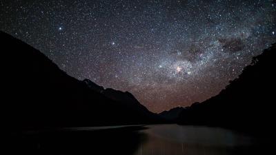 Starry sky night mountains 4k wallpaper