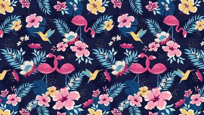 Pattern flowers birds 4k wallpaper