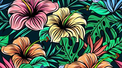 Hibiscus flowers patterns 4k wallpaper