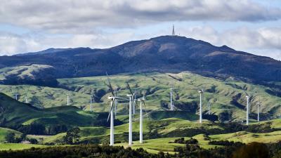 Wind turbine hills landform 4k wallpaper