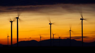 Windmills sunset energy 4k wallpaper